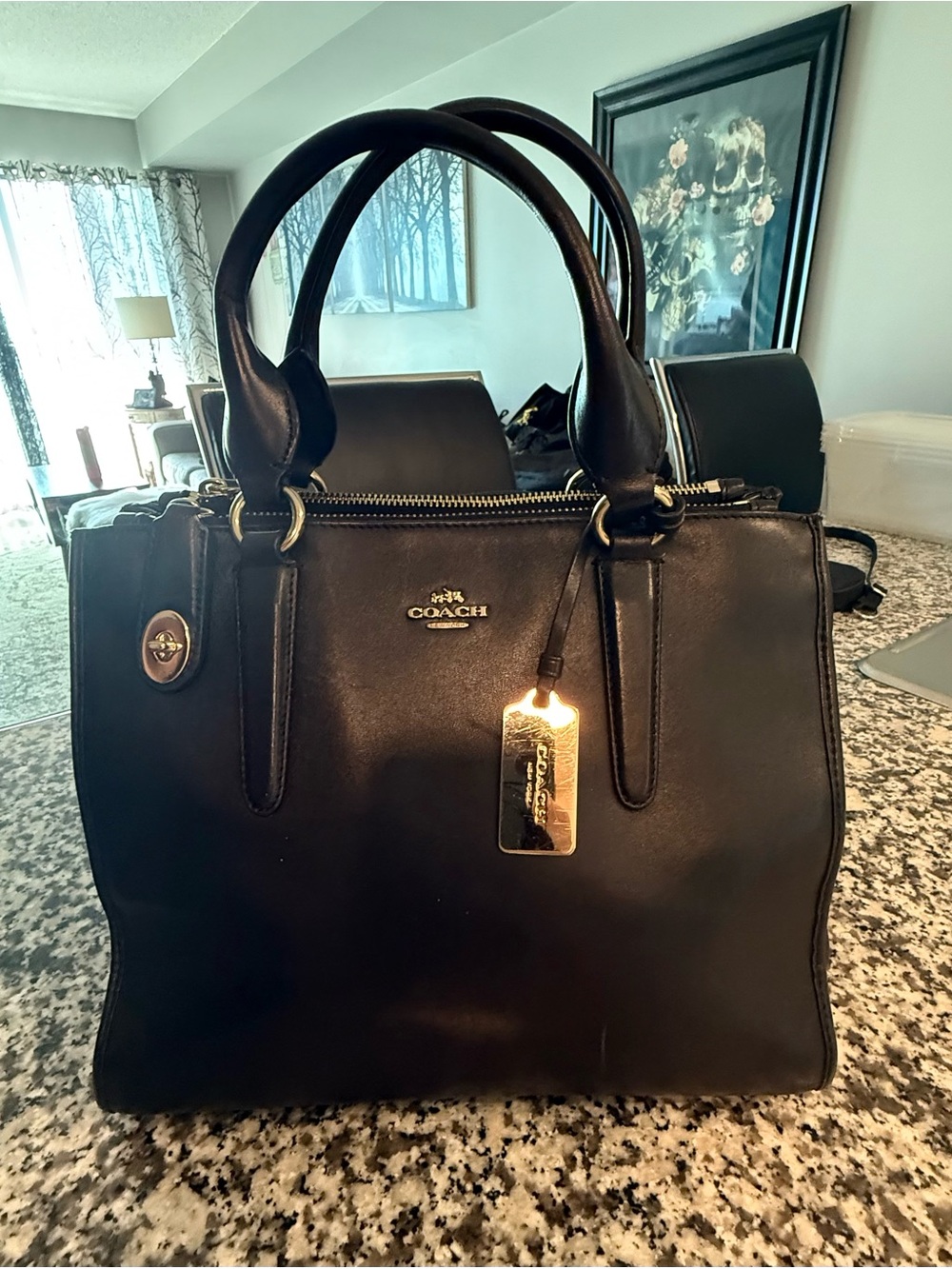 Coach Black Leather Satchel with Gold Hardware